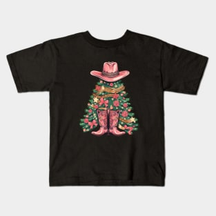 Cousin Tree Wearing Pink Cowboy Boots and Hat Kids T-Shirt